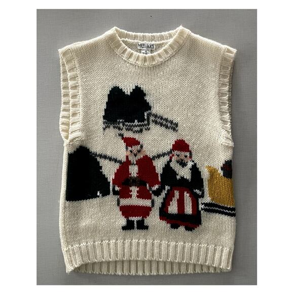 Messages Sz M Vintage Santa Sweater Vest Sz M Festive Christmas Boho Unique Fun - Picture 1 of 9